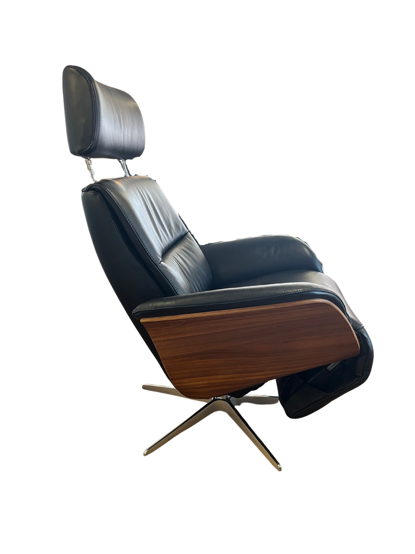 Relaxsessel Leder mit Holz Schale